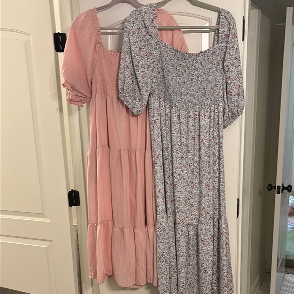 Pink Puff-Sleeve Tiered Maxi Dress